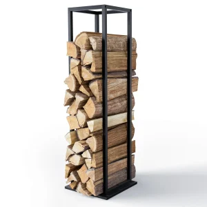 Range bûche vertical pour cheminée 33x33x112cm acier noir