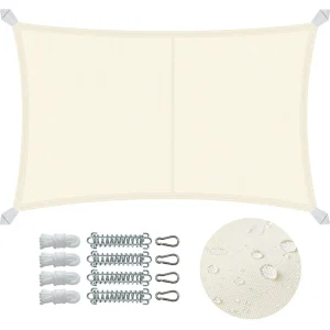 Voile d'ombrage Rectangulaire en Polyester Imperméable avec Kit de Montage 3x5m Beige