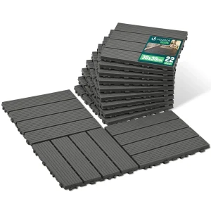 Lot de 22 dalles clipsables exterieures 30x30cm modulaire plastique anthracite