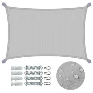 Voile d'ombrage Rectangulaire en Polyester Imperméable avec Kit de Montage 3x2m Gris Clair