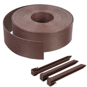 Bordure de jardin PE flexible 20M x 8 CM avec piquets marron