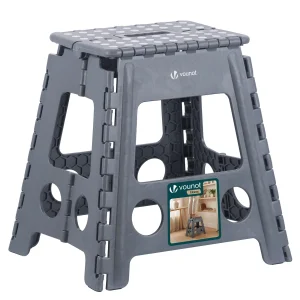 Tabouret pliant antiderapant 39x32x40 cm plastique gris