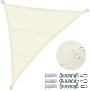 Voile d'ombrage Triangle en Polyester Imperméable avec Kit de Montage 5x5x5m Beige