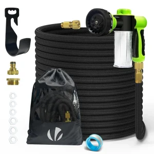 Tuyau d’Arrosage Extensible 30m avec Récipient Savon et accessoires noir