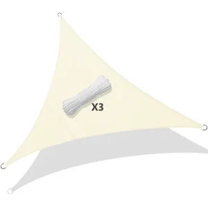 Voile d’ombrage Triangle Imperméable Polyester avec Corde 3x3x3m Beige