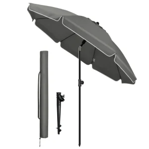 Parasol de jardin 2m avec ancrage sol et sac de transport Gris