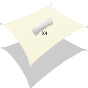 Voile d’ombrage Rectangulaire Imperméable Polyester avec Corde 3x5m Beige