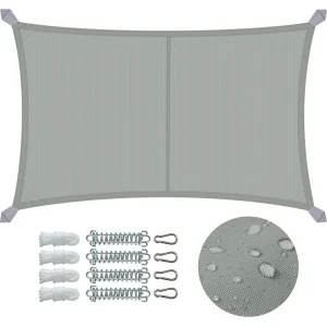 Voile d'ombrage Rectangulaire en Polyester Imperméable avec Kit de Montage 3x5m Gris