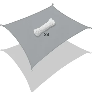Voile d’ombrage Rectangulaire Imperméable Polyester avec Corde 3x2m Gris