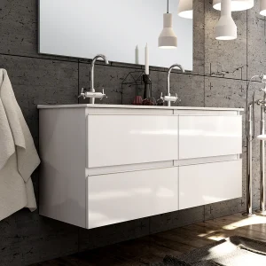 Meuble de salle de bain 120cm double vasque - 4 tiroirs - sans miroir - BALEA