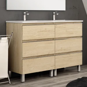 Meuble de salle de bain 140cm double vasque - 6 tiroirs - sans miroir - PALMA
