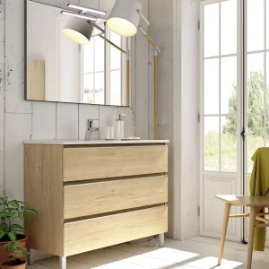 Meuble de salle de bain 100cm simple vasque - 3 tiroirs - PALMA