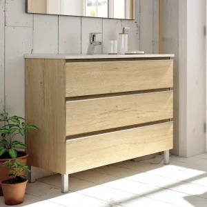 Meuble de salle de bain 100cm simple vasque - 3 tiroirs - sans miroir - PALMA