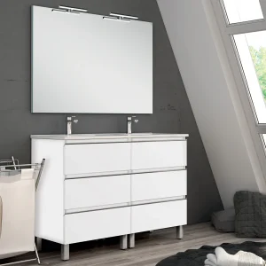 Meuble de salle de bain 140cm double vasque - 6 tiroirs - PALMA