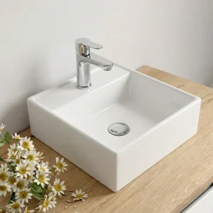 Vasque à poser carrée en céramique blanche - HADES - 28,5cm