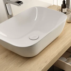 Vasque à poser ovale en céramique blanche - ZEUS - 45cm