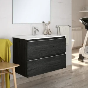 Meuble de salle de bain 100cm simple vasque - 2 tiroirs - sans miroir - BALEA