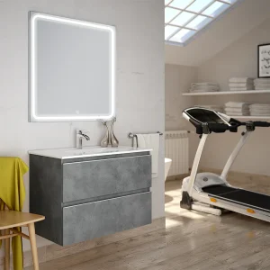 Meuble de salle de bain 100cm simple vasque - 2 tiroirs - BALEA et miroir Led VELDI
